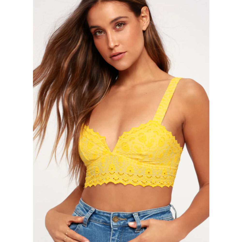 FREE PEOPLE Ezra Embroidered Eyelet Bralette Yellow Women's Size Medium